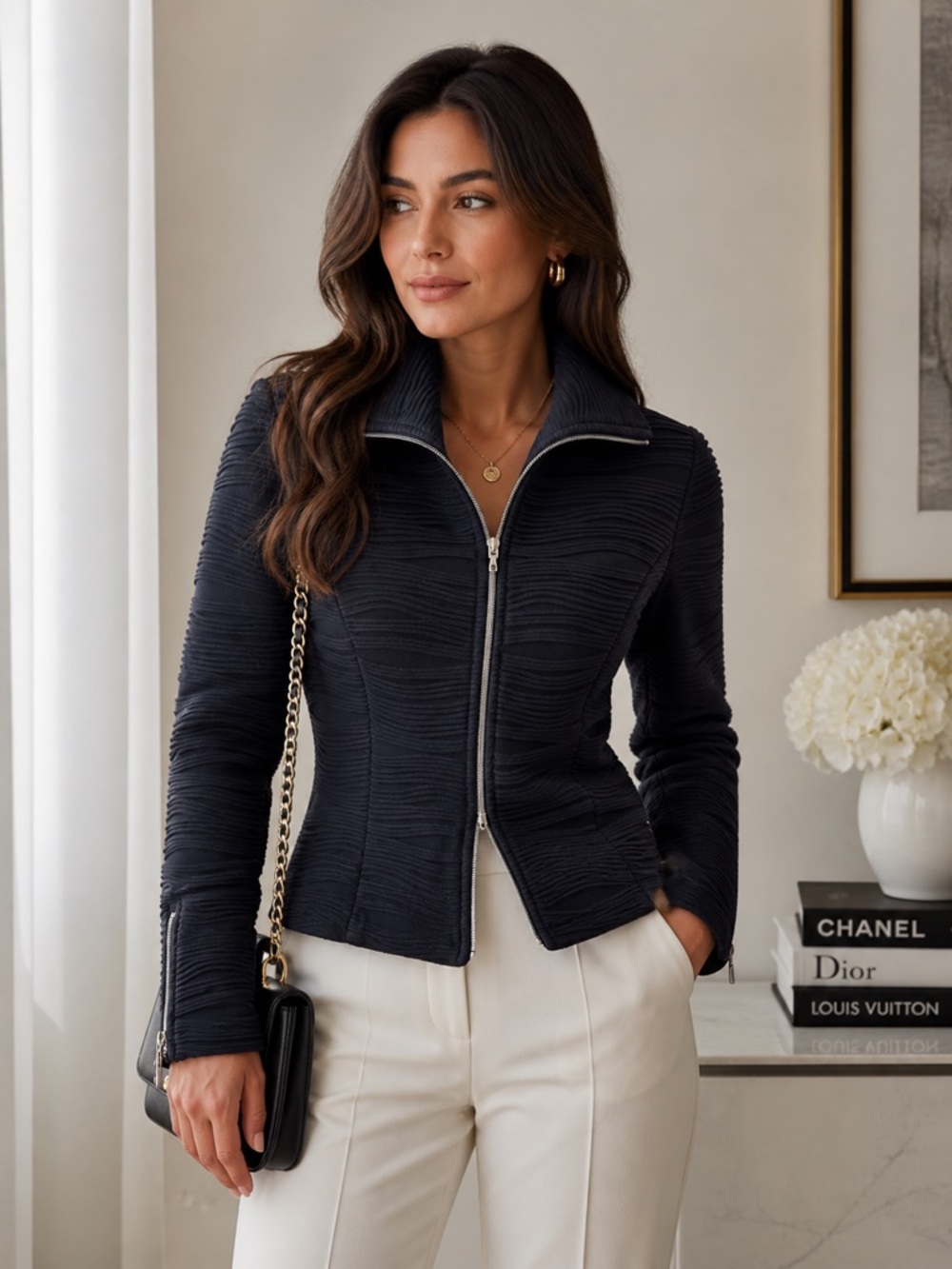 Joseph Ribkoff Black Zip-Front Textured Jacket - Women